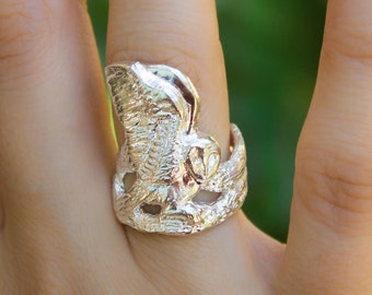 Owl ring, Witch ring, Silver owl ring, Witch jewelry, Nature ring, Witchcraft jewelry, Silver Statement Ring Women, Barn owl ring, Bird ring