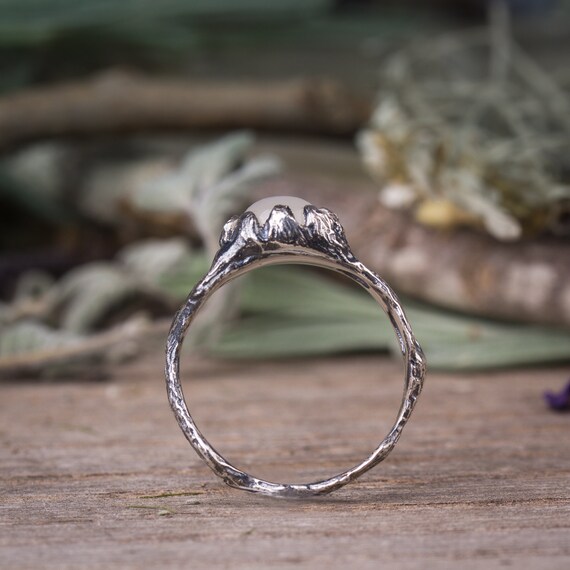 Moonstone Nature Ring Sterling Silver Branch Ring Fairy Tale Ring Witchy Engagement Ring Earthy Ring Forest Ring Handcrafted Wood Bark Ring