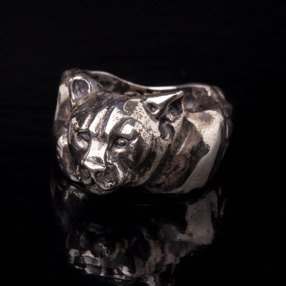 Mountain Lion Ring Sterling Silver Animal Ring Wild Cat Jewelry Totem ...