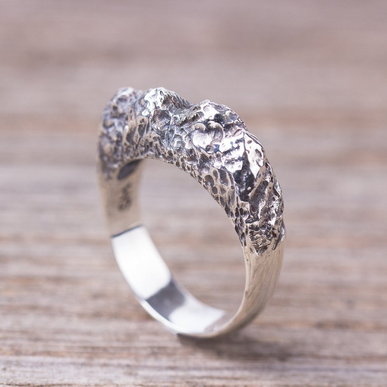 Nature jewelry Rough ring Textured silver ring Sterling silver rock ring organic ring Mountain ring for men Chunky silver ring