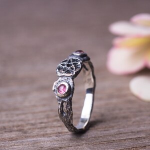 Triple Moon Ring Rainbow Moonstone Sterling Silver Ring Witch Ring Moon Phase Ring Pentagram Ring Witchcraft Jewelry Magick Nature Jewelry