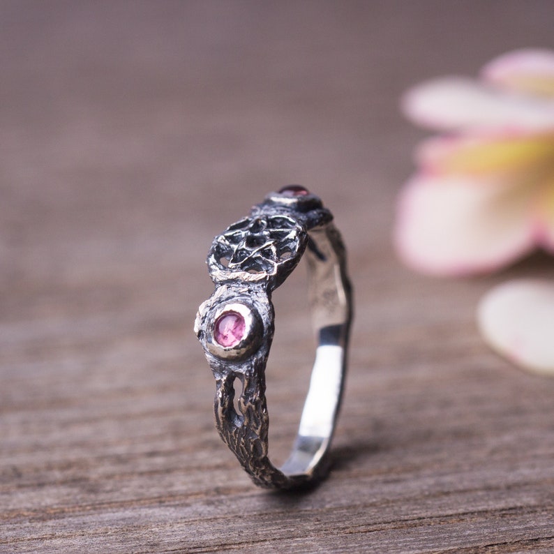 Triple Moon Ring Rainbow Moonstone Sterling Silver Ring Witch Ring Moon Phase Ring Pentagram Ring Witchcraft Jewelry Magick Nature Jewelry