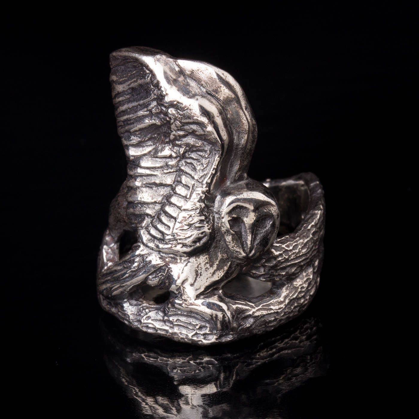 Barn Owl Ring in Sterling Silver – Witchy Bird Lover Jewelry, Occult Talisman Ring, Rustic Ele
