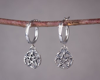 Créoles pentagramme en argent sterling : bijoux païens sorcières