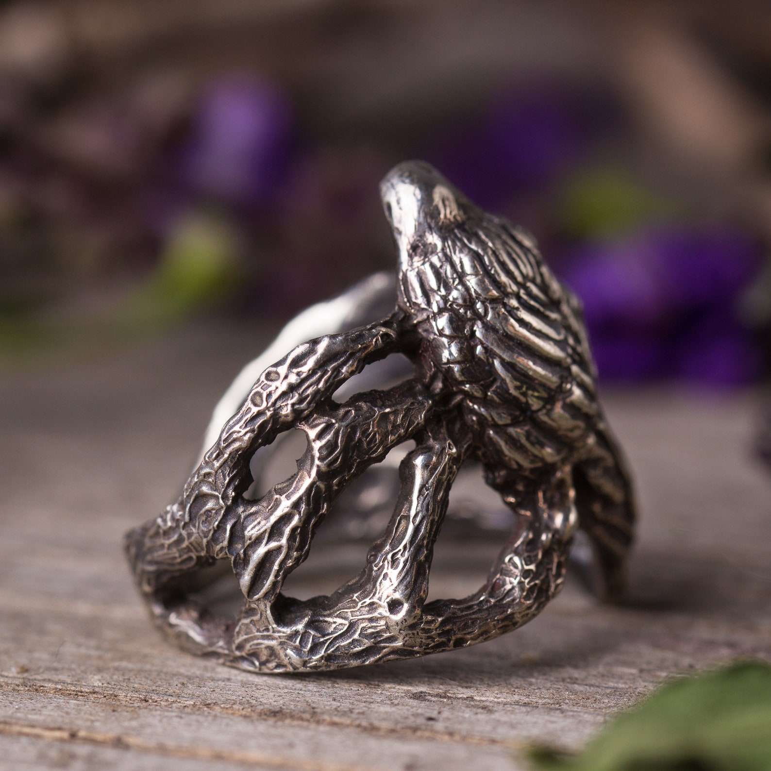 Crow Ring Sterling Silver Bird Ring Witch Ring Woodland Etsy