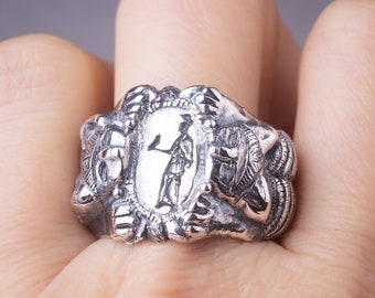 Roman Signet Ring Heavy Men's Sterling Silver Ring Ancient Style Seal Ring Greek Silver Ring Historical Statement Mythological Goddess Ring