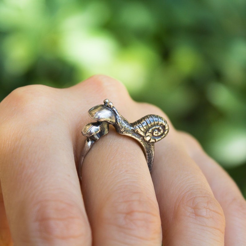 Snail Ring, Mushroom Ring, Nature Design, Sculpted Silver Ring, Woodland Jewelry, Animal Ring, Witch Ring, Forest Ring, Enchanted Jewelry image 1