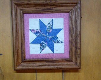 Quilted Wall Art Framed Barn Star Quilt Square: Handcrafted Americana Wall Decor