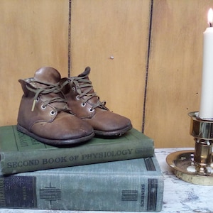 Vintage 1930s Leather High Top Shoes: Worn Brown Boys Boots