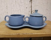 Fiesta Retired Vintage Periwinkle Blue Homer Laughlin Fiestaware Cream And Sugar Set Four Piece Set Fiesta Cream And Sugar Bowl Fiesta