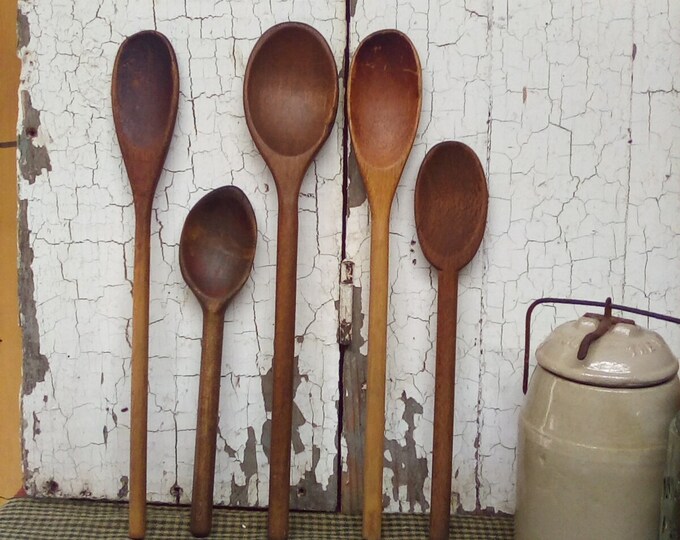 Wooden Spoons / Five Old Wooden Spoons / Vintage Antique Etsy