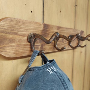 Vintage Wood Wall Coat Rack With Four Double Metal Hooks /Farmhouse Country Rustic Primitive Cabin Decors Coat-Hat Wall Rack / Wood Hat Rack