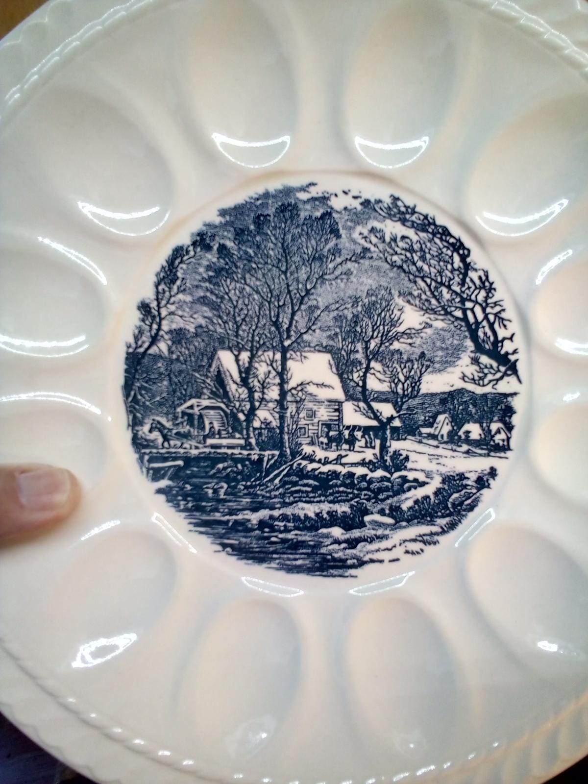 Currier and Ives Deviled Egg Plate: Vintage Porcelain Royal China
