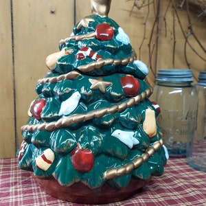 Cookie Jar / Vintage Ceramic Christmas Tree Cookie Jar / Large Christmas Tree Cookie Jar / Highly Decorated Colorful Quality Cookie Jar