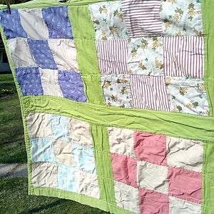 Vintage Patchwork Cutter Quilt: Repurposed Cotton Fabric, 33x82 Inches