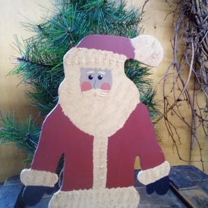 Santa / Hand Painted Vintage Metal Santa / Folk Art Santa / 11 Inch Tall Hand Painted Cut From Metal Santa On A Metal Base / Santa Collector