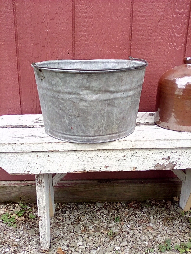 Galvanized Tub / Vintage Galvanized Metal Tub / Large Bucket Etsy