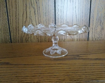 Antique Glass Cake Stand / Glass Cake Stand / Clear Glass Cake Stand / Antique Cake Stand / Peacock Feather Pattern Antique Cake Stand