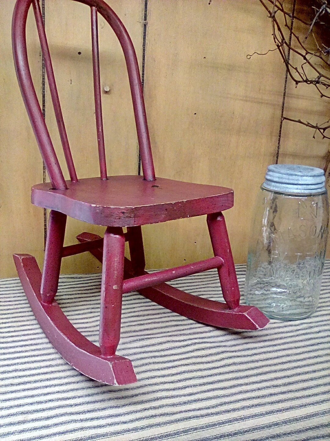 Doll Rocking Chair / 1960's Wood Bentwood Arrow Back Red Doll Rocking ...