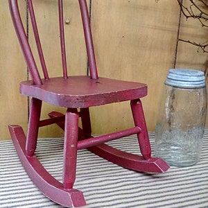 Vintage Red Wood Doll Rocking Chair: Primitive Farmhouse Decor
