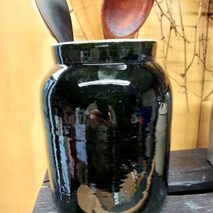Antique 2 Gallon Crock / 2 Gallon Dark Brown Glaze With High Gloss / Perfect For An Utensil Crock / Stoneware Crock With Dark Brown Glaze