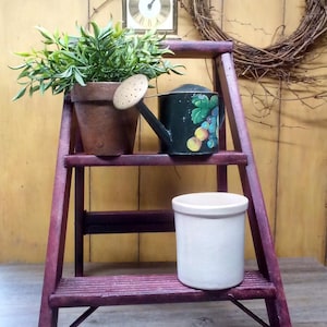 Distressed Red Step Ladder: Vintage Farmhouse Folding Plant Stand