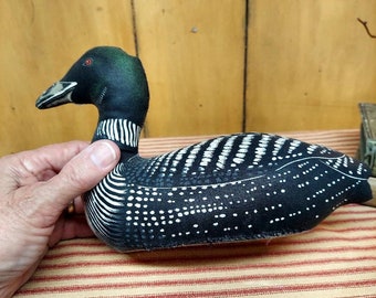 Decoy / Vintage Handcrafted Printed Fabric Loon  Decoy / 9.5" Long 6" Tall Stuffed Loon Decoy / Primitive Farmhouse Country Cottage Decor /