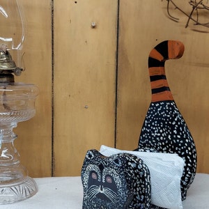 Cat / Folk Art Cat / Vintage Whimsical  Handcrafted Hand Painted Wood Cat  Mail Organizer-Napkin Holder For The Cat Lover