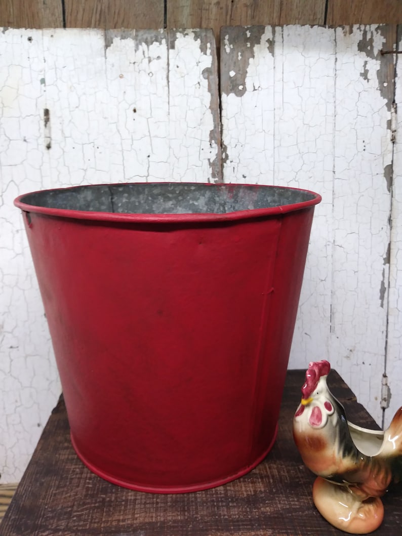 Galvanized Metal Sap Bucket Painted Red Farrmhouse Maple Syrup Sap Bucket Sap Bucket Painted Red And Aged With Dark Wax Sap Bucket