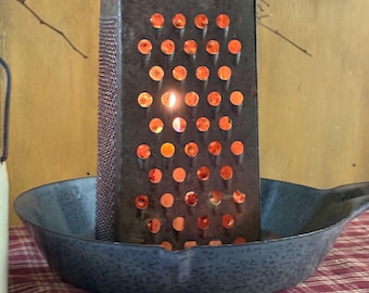 Cheese Grater Lamp Shade / Rusty Farmhouse Primitive Decor Accent Lighting