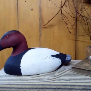Hand Carved Canvasback Duck Decoy: Vintage Hand-Painted Wood Decor