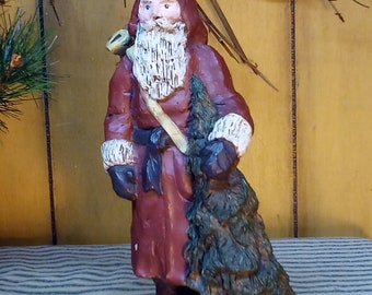 Primitive Resin Santa Claus Statue: Hand-Painted Antique Glaze
