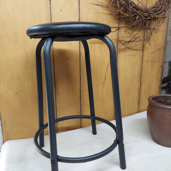Vintage 20.5 Tall Metal Stool With Padded Vinyl Seat Metal Stool