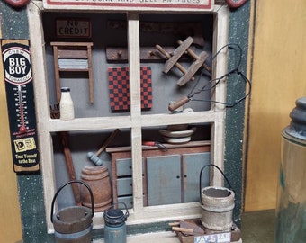 Handcrafted Miniature Antique Shop Shadow Box - Rustic Farmhouse Wall Decor