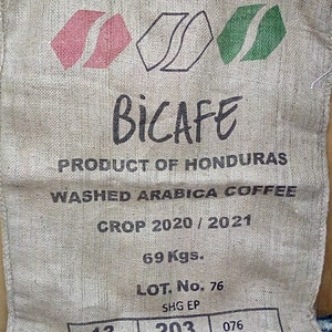 Coffee Bean Sack / Burlap Coffee Bean Wall Hanging  / Coffee Bean Sack From Honduras / Great Graphics /Farmhouse-Country Decor Burlap Sack