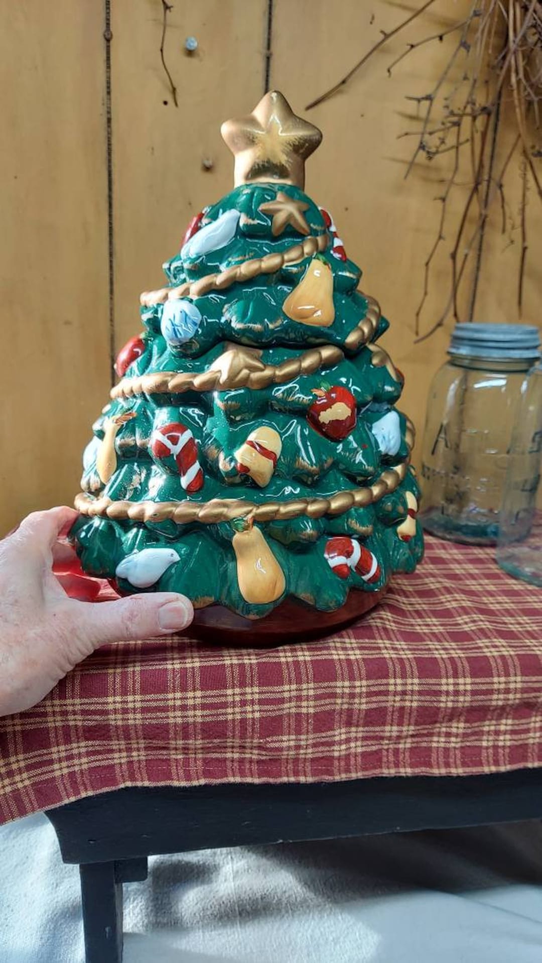 Cookie Jar / Vintage Ceramic Christmas Tree Cookie Jar / Large