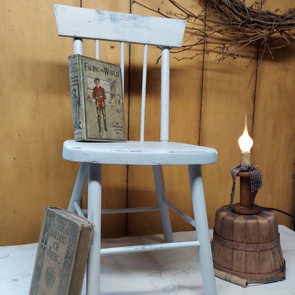 Chair / Antique-Vintage Gray Child's Chair/ Spindle Backrest Child's Chair /Farmhouse Decor Child's-Doll's Chair / Display Distressed Paint