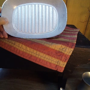 Pewter / 4 Pewter Plates And 4 Pewter Napkin Rings /Pewter Trays-Raised Ribbed Servers And 4 Pewter Napkin Rings /8 Pieces of Vintage Pewter