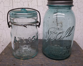 One Atlas Wire Seal Pint And One Ball Quart With A Zinc Lid / Two Old Fruit Jars For One Price And Free Shipping