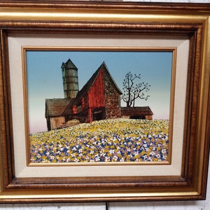 Lámina vintage enmarcada de granero: estilo pintura al óleo texturizada.
