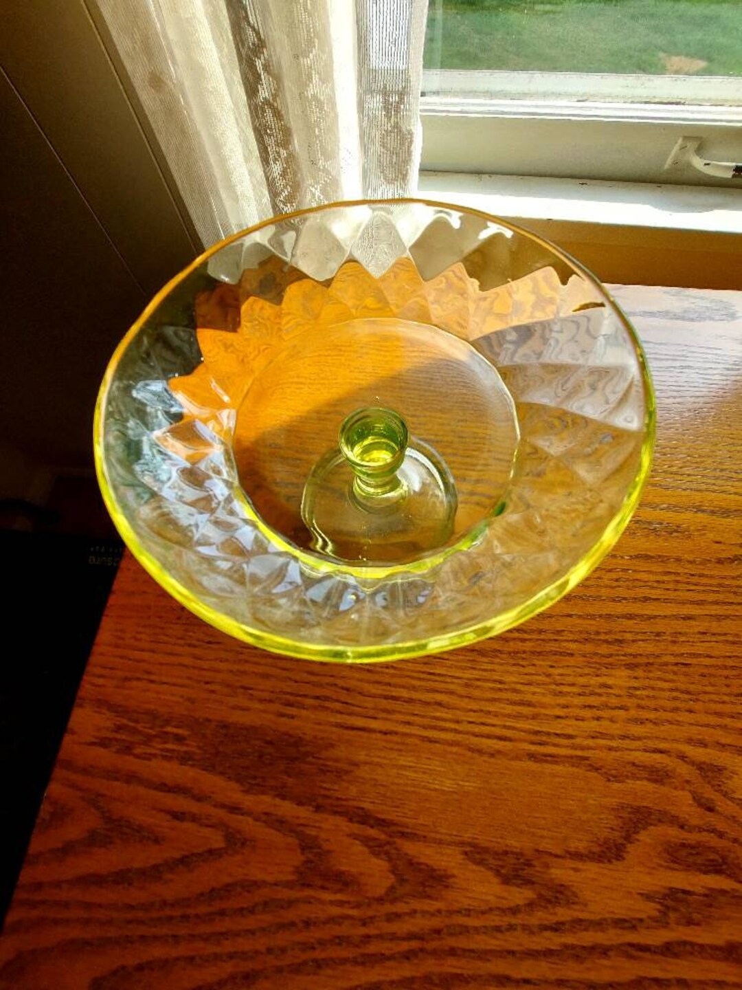 Vaseline Glass /antique Vaseline Glass Compote / Yellow Vaseline Glass