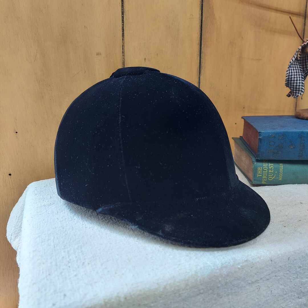 Vintage Riding Helmet / Equestrian Black Velvet Fox Hunt Helmet / Black