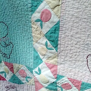 Vintage Embroidered Duck Quilt: Colorful Hand-Quilted Collectible (63&quot; x 63&quot;)