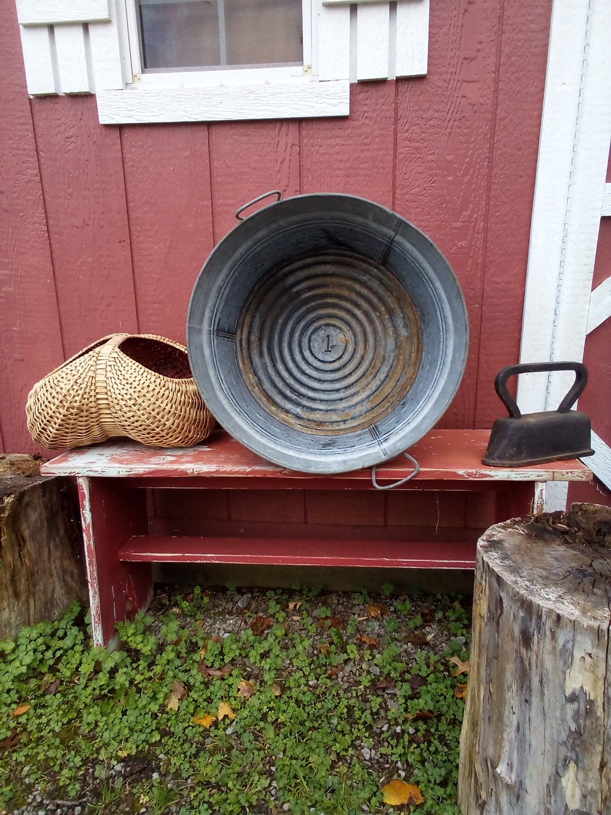 Galvanized Metal Tub/  Vintage Galvanized Metal Wash Tub/ Metal Tub / 20" Across Galvanized Metal Vintage Tub / Primitive-Farmhouse-Country