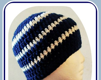 Made To Order Crochet Men’s Beanie, Dallas Cowboys, Navy Blue & White Hat, Team Colors Hat