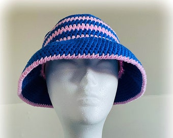 Ready To Ship Crochet Bucket Hat, Striped Bucket Hat, Summer Bucket Hat, Sun Hat, Cotton Hat