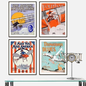 Old Sheet Music Cover Prints Early 1900s Flying Machine Aeroplanes Planes Aviation History Pilot Aeronautical Printable Digital Download db