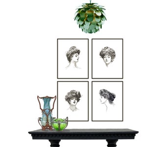 Gibson Girls Prints Set of 4 Printable Digital Downloads All American Beauties 1890s The Gilded Age Charles Gibson Black and White Portraits