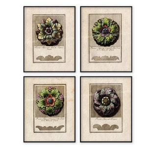 Rosettes Printable Digital Download Architectural Design Prints 17th Century Interior Ornament Decoration Hand Colored Medallion Drawings cn