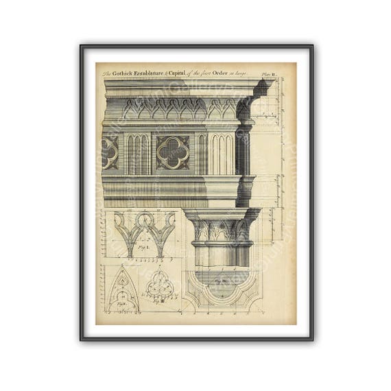 Architectural Detail Drawing Gothic Print Engraving Home Decor Etsy